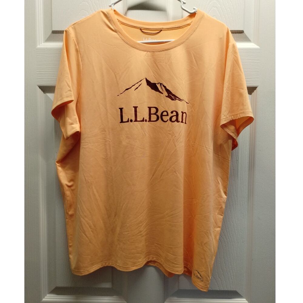 L.L.Bean Womenβs Sunsmart Light Orange Short Sleeve Logo Tee XL Graphic mountain